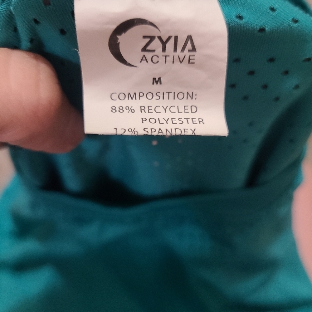Zyia Active Teal Mesh Striped Long Sleeved Athletic Top - Picture 3 of 3